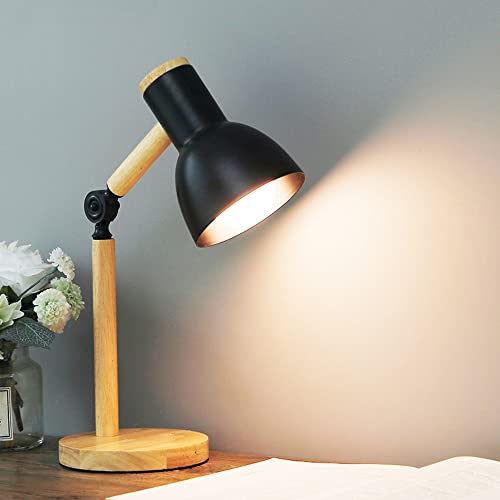 Chao Zan schwenkbaren Holz Schreibtischlampe - E27 Fassung - mit Standfuß - Retro Tischlampe mit verstellbarem Gelenkarm - Vintage Nachttischlampe-Studierlampe- Arbeitslampe- Bürolampe- schwarz von Chao Zan