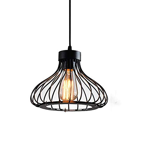 Chaozan Industrie Retro Kronleuchter Suspension 23Cm Deckenleuchte E27 Fassung Metallkäfig Lampenschirm Leuchte schwarz von Chao Zan