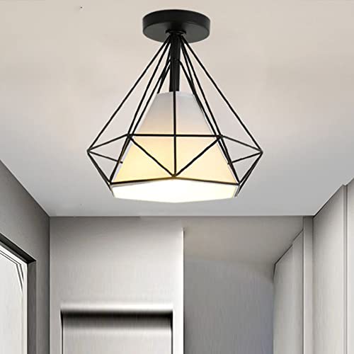 Deckenleuchte Industrielle Vintage Einfache Deckenlampe Moderne E27 Diamant Deckenleuchte mit Lampenschirm geometrischer Käfig Einfache Pendelleuchte Schlafzimmer Badezimmer Flur goldfarben (Schwarz) von Chao Zan