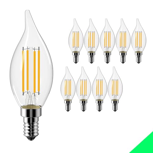 E14 4W Nicht dimmbar LED Lampen(Entspricht 36W)5 Packungen C35 LED Kerzenbirne 3000K Warmweiß Vintage Glühbirne Energiesparende Kandelaberlampe Filament LED Kerzenlampe,360° Abstrahlwinkel (10 Stück) von Chao Zan