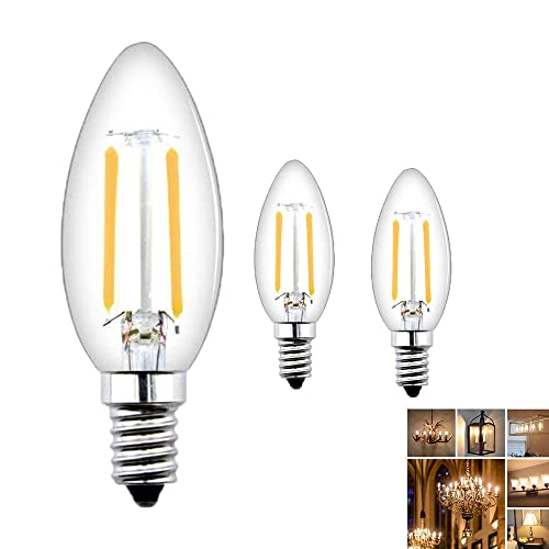 E14 C35 LED Lampe Filament Glühfaden Glühbirne Retro Kerze Birne Lampe, Warmweiß 2700K, 2 Watt / 200LM, Nicht Dimmbar 360°Winkel, Ersatz für Glühlampen Fadenlampe für Wandleuchte, AC 220V 3 Stück von Chao Zan