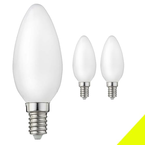 E14 LED Warmweiss Glühbirnen 2700K 5 Watt Ersetz 48 Watt Mini Lampen Klein Kühlschrank Kerze Birne Salzlampe Tischlampe Kronleuchter,220V-240V Filament Milch Kerzenlampe,Opal,3er-Pack (3 Stück) von Chao Zan