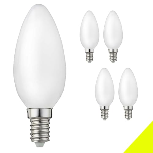 E14 LED Warmweiss Glühbirnen 2700K 5 Watt Ersetz 48 Watt Mini Lampen Klein Kühlschrank Kerze Birne Salzlampe Tischlampe Kronleuchter,220V-240V Filament Milch Kerzenlampe,Opal,3er-Pack (5 Stück) von Chao Zan