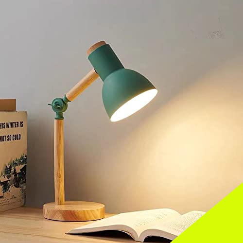 E27 Holz Tischleuchte Verstellbarer Kopf Schreibtischlampen Einfache Vintage Büro Studieren Leseleuchte Retro Kinder Lernlampe Schlafzimmer Arbeitszimmer Nachttischlampe Tischbeleuchtung (grün) von Chao Zan