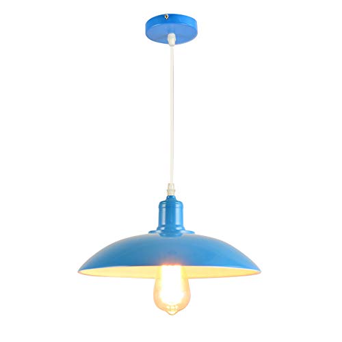 Chao Zan E27 Industrial Hängeleuchte Retro höhenverstellbare Pendelleuchte Rustikal Metall Deckenlampe Schirm für Küche Esszimmer Keller Bar Büro Cafeteria,Blau(ohnen Glühbirne) von Chao Zan