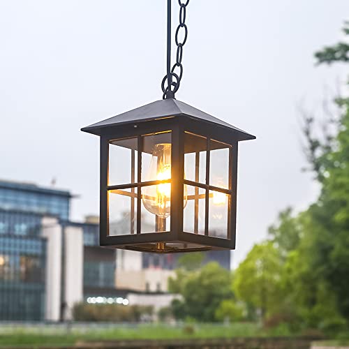 E27 LED Outdoor Höhenverstellbar Pendellampe Retro Außen/Innen Hängeleuchte Schwarz Wasserdichter IP44 Metall Glas Lampenschirm Pendelleuchte für Garten Eingang Flur Balkon Pavillon Villa pendant von Chao Zan