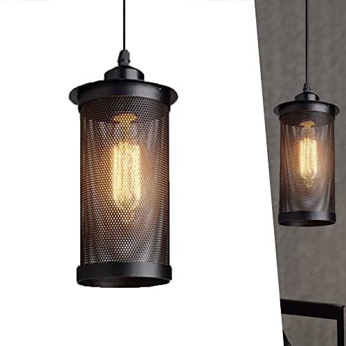 E27 Pendelleuchte Retro Pendellampe Vintage Metall Schwarz Höhenverstellbare Hängelampe Lampenschirm Industrielle Deckenleuchte Kronleuchter Retro Deckenleuchte Esszimmer Restaurant Wohnzimmer von Chao Zan
