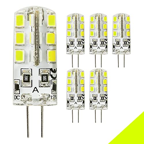 G4 LED Lampen 3W G4 LED Leuchtmittel Birnen, Ersetzt Für 30W Halogenlampen, 240-260LM, Kaltes Weiß 6000-6500K, DC 12V Glühbirnen, Nicht dimmbar 360° Lichtwinkel 24 SMD 2835 Wandleuchten, 6er Pack von Chao Zan