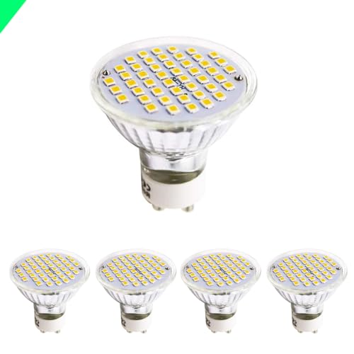 GU10 Leuchtmittel, 2er-Pack 2.5W Lange Lebensdauer, 220V 230V Kaltes Weiß 6000K 250lm-270lm Spot Birnen Reflektorlampe Strahlerlampen, Leuchtmittel Glas für Schienenlicht, Einbauleuchte (5 Stück) von Chao Zan