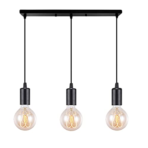 Hängelampe Eisen Pendelleuchte Schwarz 3 Flammig Deckenleuchte Led Kronleuchter Modern Hängeleuchte mit E27 Lampenfassung Metall Vintage Retro für Küchen Esszimmer Wohnzimmer Schlafzimmer (C) von Chao Zan