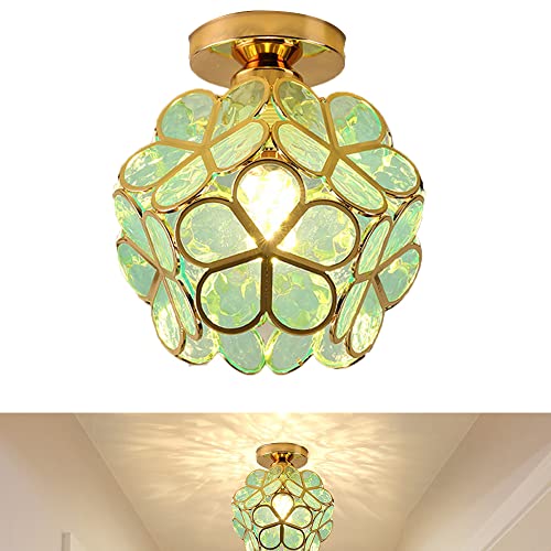 Hängelampe Kreative Glas Blume Pendelleuchte E27 Stil Blütenblatt Hängeleuchte Dekorative Kreativ Kronleuchter Deckenlampe Deckenleuchte Lampe Schlafzimmer Küche Esszimmer Flur, Gold Rosa Grün (Grün) von Chao Zan