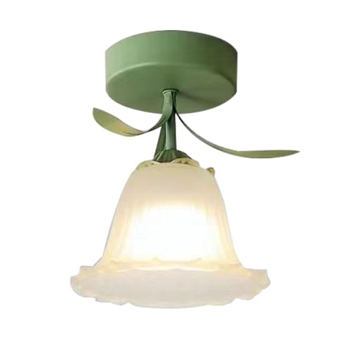 Hängelampe mit blütenförmigem Glas Lampen-Schirm| Ø 20 cm | Pendelleuchte Kronleuchter Deckenlampe Moderne Kreative Blume für das Esszimmer Wohnzimmer Küche Restaurant| E27 Metall Decke Grün (C) von Chao Zan
