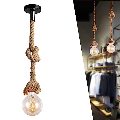 Hanf Seil Single Pendelleuchte, Vintage Seil Lampen Hanfseil Seil Lampe E27 Hängeleuchte Seilleuchte Edison Lampen Hanfseil Hängelampe DIY Kronleuchter für Cafe Restaurant Bar Industrie Retro (250cm) von Chao Zan