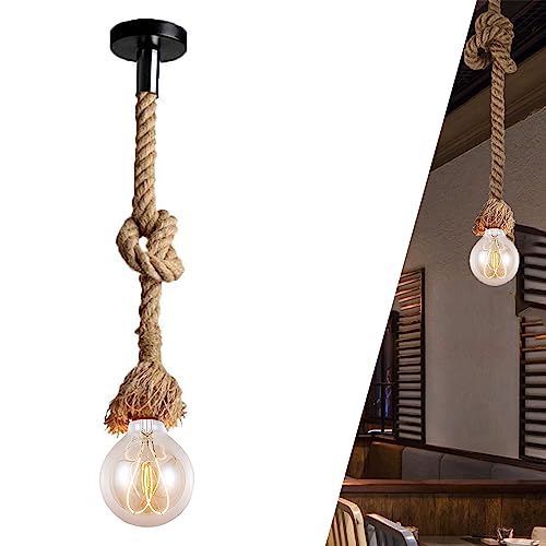 Hanf Seil Single Pendelleuchte, Vintage Seil Lampen Hanfseil Seil Lampe E27 Hängeleuchte Seilleuchte Edison Lampen Hanfseil Hängelampe DIY Kronleuchter für Cafe Restaurant Bar Industrie Retro (400cm) von Chao Zan