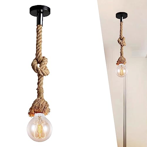 Hanf Seil Single Pendelleuchte, Vintage Seil Lampen Hanfseil Seil Lampe E27 Hängeleuchte Seilleuchte Edison Lampen Hanfseil Hängelampe DIY Kronleuchter für Cafe Restaurant Bar Industrie Retro (300cm) von Chao Zan