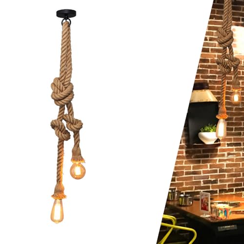 Hanfseil Hängelampe Vintage Pendelleuchte Hängeleuchte Pendelleuchte Deckenleuchte, E27 Industrie Seile Lampe Leuchte Deckenlampe Hängelampe DIY Kronleuchter Retro, für Küche Cafe Restaurant (150cm) von Chao Zan