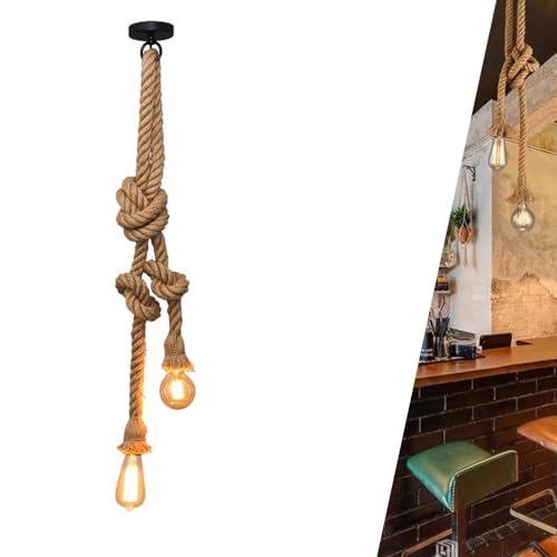 Hanfseil Hängelampe Vintage Pendelleuchte Hängeleuchte Pendelleuchte Deckenleuchte, E27 Industrie Seile Lampe Leuchte Deckenlampe Hängelampe DIY Kronleuchter Retro, für Küche Cafe Restaurant (250cm) von Chao Zan