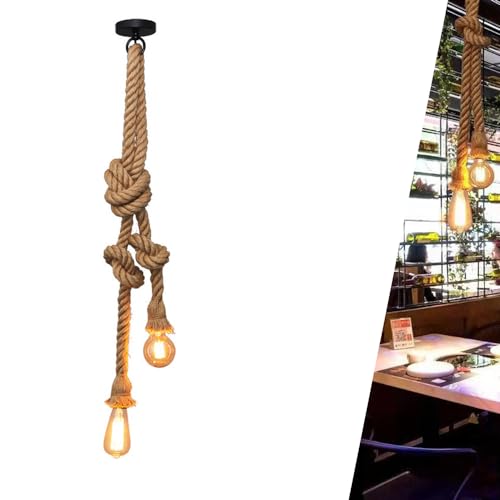 Hanfseil Hängelampe Vintage Pendelleuchte Hängeleuchte Pendelleuchte Deckenleuchte, E27 Industrie Seile Lampe Leuchte Deckenlampe Hängelampe DIY Kronleuchter Retro, für Küche Cafe Restaurant (125cm) von Chao Zan