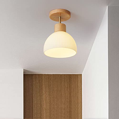 Holz Deckenleuchten Modern Deckenlampe Stil Kreativ Flurlampe küchenlampen Glas Lampenschirm Schlafzimmer Deckenbeleuchtung Kronleuchter Balkon Eingang Gang Küche Treppe Decken Licht E27 Ø18cm (A) von Chao Zan