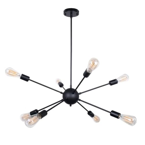 Industrielle Deckenleuchte Deckenlampe Schwarz Lampe 8 12 E27 Lichter Kronleuchter Pendelleuchte Hängelampe Metall Kreativer Esstisch Schlafzimmer Wohnzimmer Küche Kinderzimmer (schwarz, 8 Köpfe) von Chao Zan