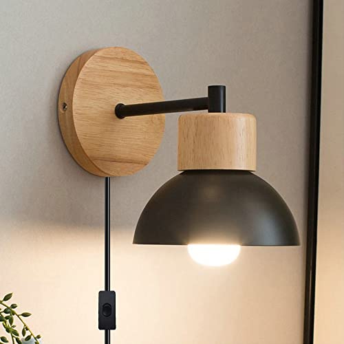 Chao Zan Industrielle Wandleuchten mit Stecker in Kordel für Wohnzimmer, Bauernhaus Wandlampe, innen Retro Lampen E27 Vintage Dekorativ Beleuchtung mit Schalter Schlafzimmer Leselampen (Schwarz) von Chao Zan