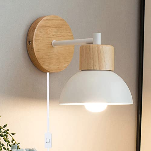 Chao Zan Industrielle Wandleuchten mit Stecker in Kordel für Wohnzimmer, Bauernhaus Wandlampe, innen Retro Lampen E27 Vintage Dekorativ Beleuchtung mit Schalter Schlafzimmer Leselampen (Weiß) von Chao Zan