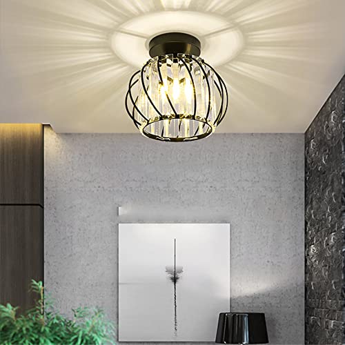Kristall Deckenleuchte schwarz, Moderne Runde Deckenlampe E27 Kristall Lampe Flur Pendellampe Decke Hängelampe Pendelleuchte Eisen LED Kreative Wohnzimmer Schlafzimmer Küche Kronleuchter Gang flur von Chao Zan