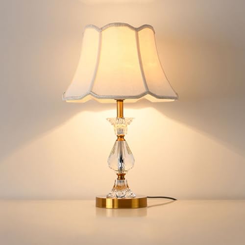 Kristallglas Nachttischlampe Tischlampe Kristall Tischleuchte Stoff Lampenschirm mit Runder Standfuß Elegante Moderne Heimtischlampe E27 mit Druckschalter für Schlafzimmer Wohnzimmer Büro, Golden von Chao Zan