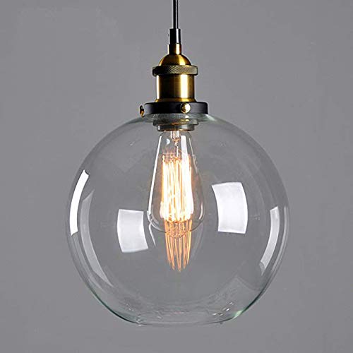 Kronleuchter Licht LED Hängelampe Pendelleuchte Light Vintage industriellen Metall-Finish Klarglas Glaskugel Runde Schatten Loft Pendelleuchte Lampe Retro Decke Licht Vintage Lamp(Transprent，20CM) von Chao Zan