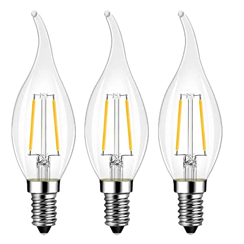 LED Filament 2W E14 200lm Glühlampe Glühbirne warmweiß 2700-3000K C35L Glühfaden Flammenspitze Birne Lampe AC 220V Nicht Dimmbar 360° Winkel Glas Metall für Pendelleuchte Wandleuchte Tischleuchte von Chao Zan