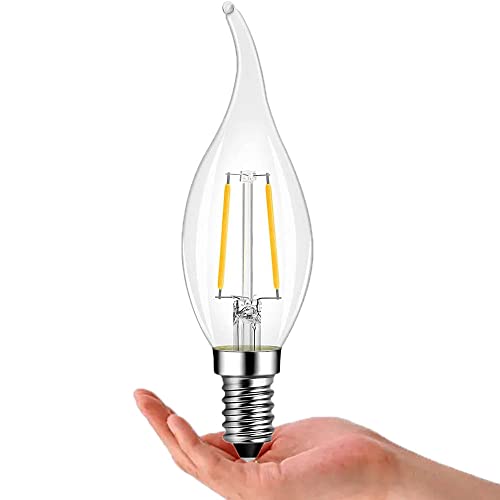 LED Filament Kerze 2W klar E14 200lm Glühlampe Glühbirne warmweiß 2700-3000K C35L Glühfaden Flammenspitze Birne Lampe AC 220V Nicht Dimmbar 360° Winkel Glas Metall für Pendelleuchte Wandleuchte von Chao Zan