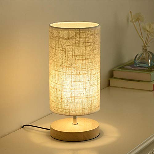 Chao Zan Moderne Nachtlicht Leinen Tischlampe Schatten Holzsockel,für Schlafzimmer Wohnzimmer Büro Nachttisch,Holz/Stoff, E27 LED Nachttischlampe,Retro Kreativität Tischlampen 14 x 14 x 32 cm von Chao Zan