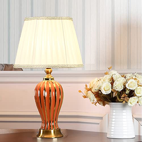 Moderne minimalistische Weiß Orange Grün Keramik romantische warme dekorative Tischlampe Tischleuchte Kreativ Stoff Lampenschirm Schlafzimmer Nacht Wohnzimmer Büro Nachttischlampe E27 (Orange) von Chao Zan