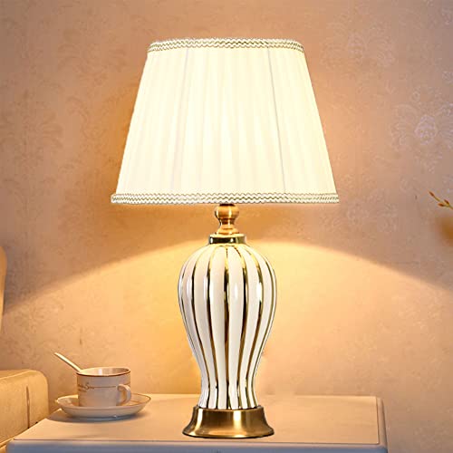 Moderne minimalistische Orange Keramik romantische warme dekorative Tischlampe Tischleuchte Kreativ Stoff Lampenschirm Schlafzimmer Nacht Wohnzimmer Studie Büro Nachttischlampe E27 (Weiß) von Chao Zan