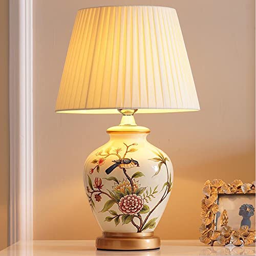 Chao Zan Nachttischlampe Keramik Tischlampe Schlafzimmer Tischlampe Moderne Retro Land Studie Tischleuchte E27 -Fassung,ohne Leuchtmittel von Chao Zan