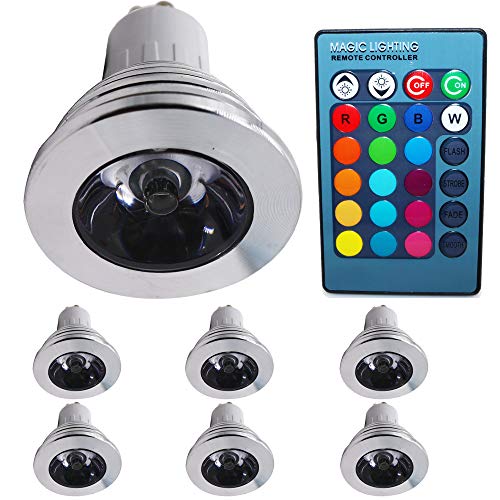 Neue Produkte，E14,E27,GU10, RGB LED 3 W, Haushaltsmöbel Schmuck Schmuck Beleuchtung, bunt 16 Farben, Farbwechsel mit 24 Schlüssel-Fernbedienung Controll, AC 85–265 V，RGB Strahler (6 Stück, GU10) von Chao Zan