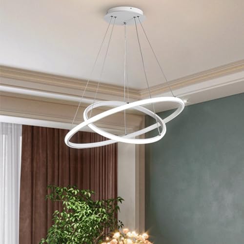 Pendelleuchte Moderne Esstisch LED Hängelampe Ring Pendellampe Restaurant Hängeleuchte Höhenverstellbar rund Deckenleuchte höhenverstellbar Esstisch Für Wohnzimmer Esszimmer Kronleuchte (weiß) von Chao Zan