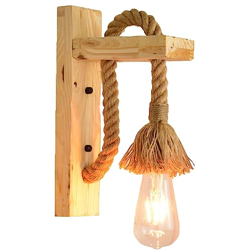 Retro Design Wandleuchte, Hanfseil aus Holz, Nachttischlampen Flur Hotel, Wandleuchten Wandlampe Industrie Innen Kreative Lampenschirm für E27 Wohnzimmer Schlafzimmer Küche Badezimmer Esszimmer (A) von Chao Zan