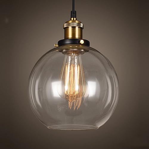 Retro Glas Pendelleuchte, Industrie Loft Leuchte,Deckenlampe, Hängelampe E27 Glass Shade Lampenschirm Metall Vintage Antik rund Hängeleuchte für Esszimmer Restaurant Küche Wohnzimmer Bar Cafe (C) von Chao Zan