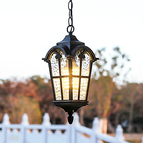 Retro Schwarz Außen Pendellampe Wasserdichter Lichter E27 Höhenverstellbar Hängelampe Aluminium Hängende Lichter Esszimmer Balkon Dekorative Pavillon Outdoor Antiquität Pendant Light 16 * 34 cm von Chao Zan