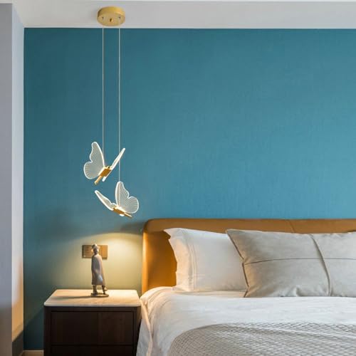 Schmetterlingslampe Villa Nacht Kronleuchter Schlafzimmer warmes Restaurant Bar kreativer Schmetterling lange Linie Kreatives Metall Kronleuchter Pendelleuchten Hängelampe Schlafzimmer (B (2 Köpfe)) von Chao Zan
