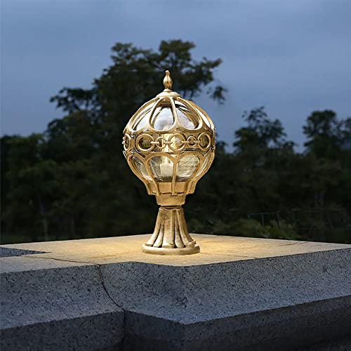 Sockelleuchte Außen Retro Kugel Bronze Gartenleuchte Wasserdichte IP65 E27 Zaunleuchte Glas Terrasseleuchte Im Freien Innenhöfe Gartenlampe Metall kreativ modern Balkon Wegeleuchte Hof Rasen (Gold) von Chao Zan