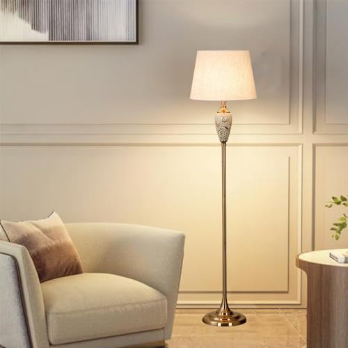 Stehlampe Wohnzimmer, Moderne Höhe Stehleuchte mit Metall, Lampenschirm aus Stoff, E27 Fassung, Fußschalter, Gold Stil, Leselampe Keramik Standlampe für Wohnzimmer Schlafzimmer Arbeitszimmer (B) von Chao Zan