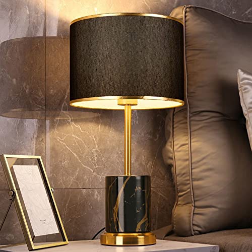 Tischlampe, Stoffschirm, E27, Nachttischlampe Tischleuchte minimalistisch Nachttischlampe aus Metall Lampenschirm Wohnzimmerlampe Stoff kreativ nordisch, H x D: 48 x 25 cm, schwarz/Weiß (Schwarz) von Chao Zan