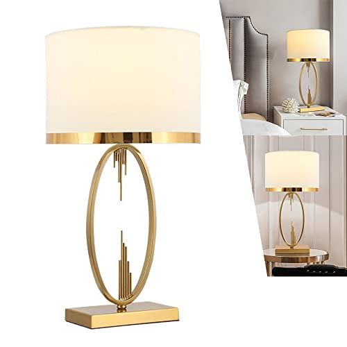 Chao Zan Tischlampe, Tischleuchte minimalistisch, Nachttischlampe aus Metall runden Lampenschirm, Metall, Wohnzimmerlampe Stoff Gold kreativ nordisch, Lampe mit Schalter, E27 Schlafzimmer Büro von Chao Zan