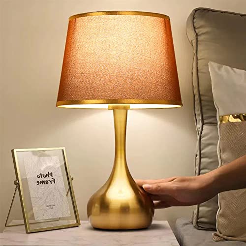 Tischlampe, Tischleuchte minimalistisch, Nachttischlampe aus Metall runden Lampenschirm Weiß, Metall, Wohnzimmerlampe Stoff Gold kreativ nordisch, Lampe mit Schalter, E27 Schlafzimmer Büro (Rot) von Chao Zan