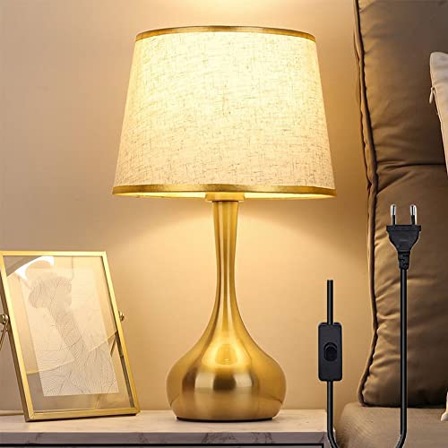 Tischlampe, Tischleuchte minimalistisch, Nachttischlampe aus Metall runden Lampenschirm Weiß, Metall, Wohnzimmerlampe Stoff Gold kreativ nordisch, Lampe mit Schalter, E27 Schlafzimmer Büro (Weiß) von Chao Zan