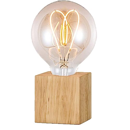 Tischlampe Holz Lampe aus Altholz Massivholz Tischleuchte Würfel E27 LED Retro industrial Dekoleuchte kreativ Einfachheit für Wohnzimmer Schlafzimmer Esszimmer Restaurant Gang Bett Büro Cafe von Chao Zan