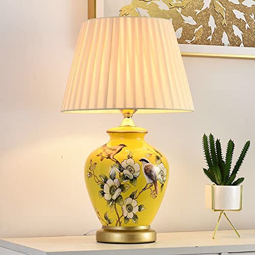 Chao Zan Tischleuchte Beleuchtung, Land-Art-Tischlampen,Stoffschirm Lampshade Keramik Tischlampe Eingang Korridor Nachtlicht E27 -Fassung,Wohn- & Schlafzimmer Nachttischlampe, H x D: 51 x 31 cm von Chao Zan