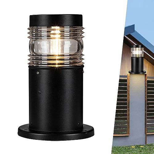 Vintage E27 Pollerleuchte Außenlampe Gartenleuchte Säule Lampe Aluminium und Glas Sockelleuchte Säule Lampe Wasserdichte rund Zylinder Laterne Retro Sockelleuchte für Pfad Terrasse Boden Villa (D) von Chao Zan